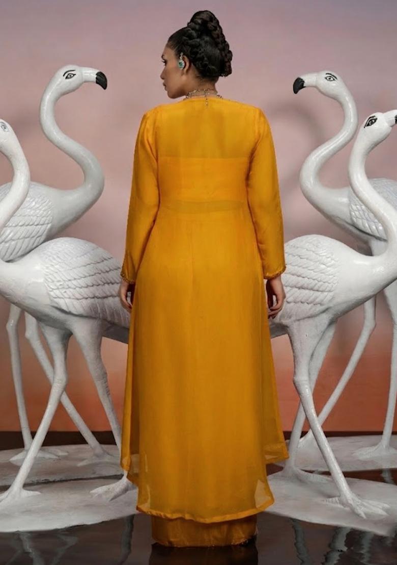 Yellow Hand Work Embellished Fusion Set - Indya