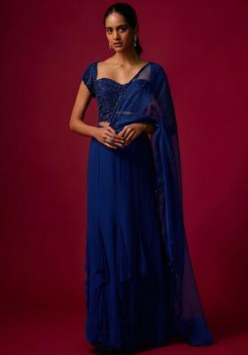 Blue Hand Work Embellished Fusion Set