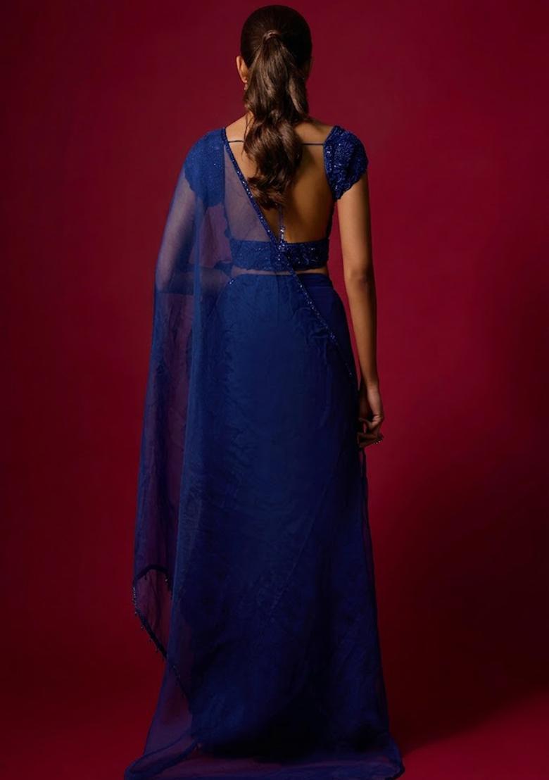 Blue Hand Work Embellished Fusion Set - Indya