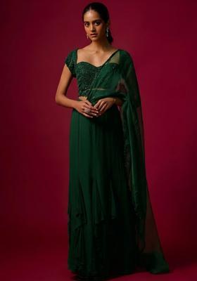 Green Hand Work Embellished Fusion Set
