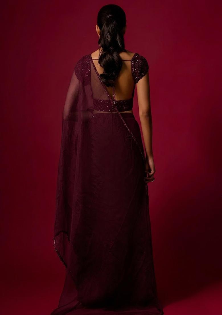 Mauve Hand Work Embellished Fusion Set - Indya