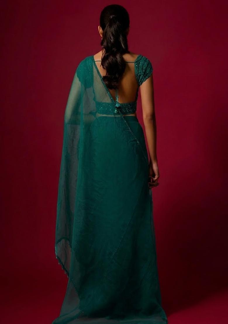 Teal Green Hand Work Embellished Fusion Set - Indya