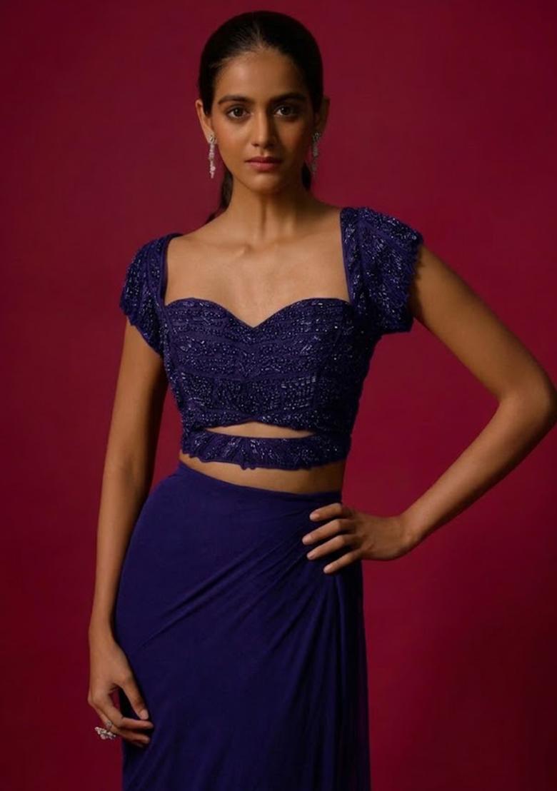 Violet Hand Work Embellished Fusion Set - Indya