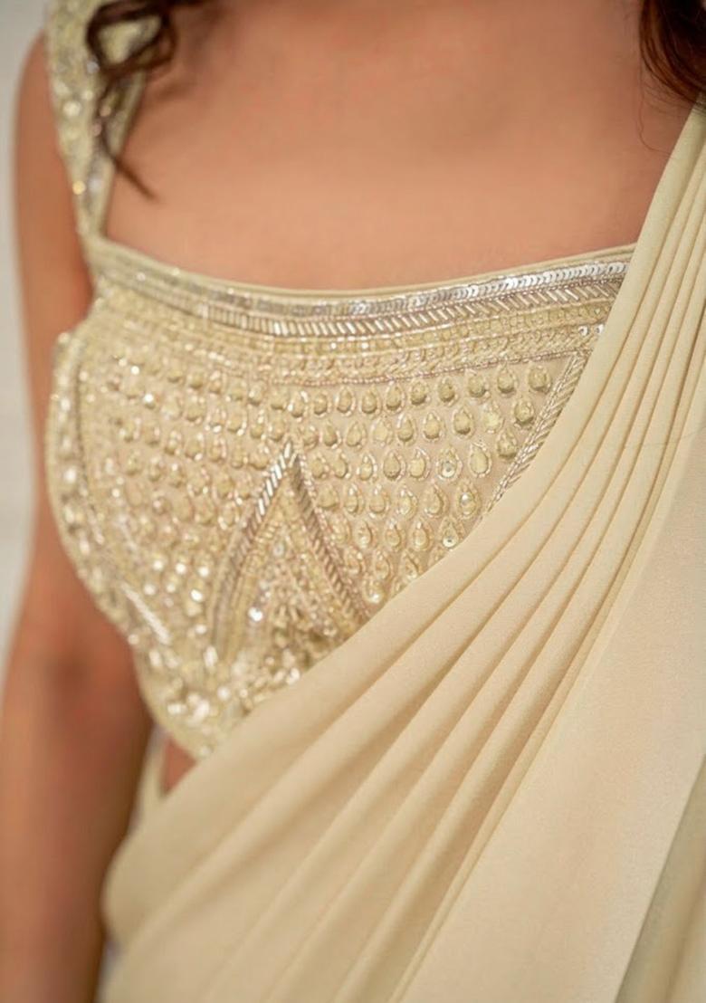 Light Green Hand Work Sequin Pre Draped Saree Set - Indya