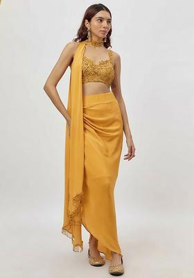 Light Yellow Hand Work Embroidered Fusion Set
