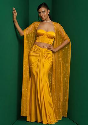 Bright Yellow Hand Work Sequin Fusion Set