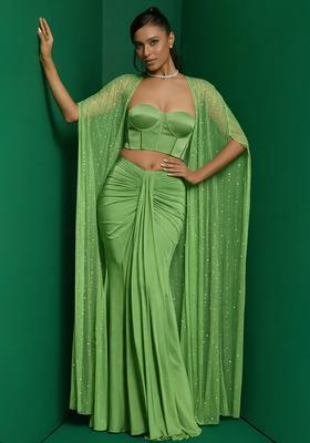 Light Green Hand Work Sequin Fusion Set