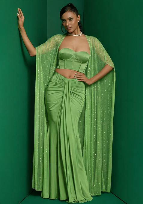 Light Green Hand Work Sequin Fusion Set
