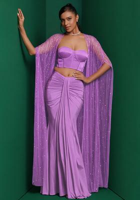 Purple Hand Work Sequin Fusion Set