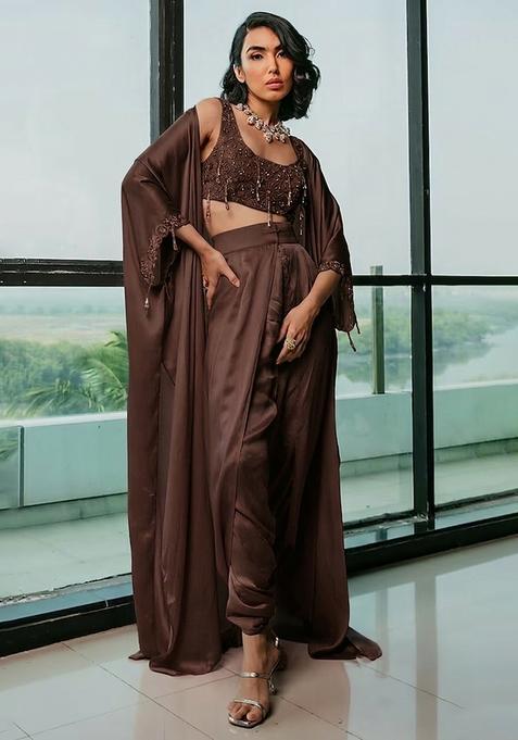 Dark Brown Hand Work Embellished Fusion Set