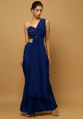 Blue Hand Work Embellished Fusion Set