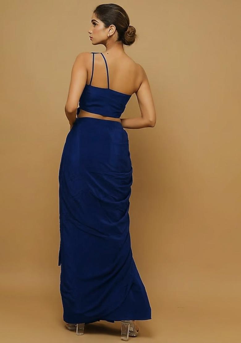 Blue Hand Work Embellished Fusion Set - Indya