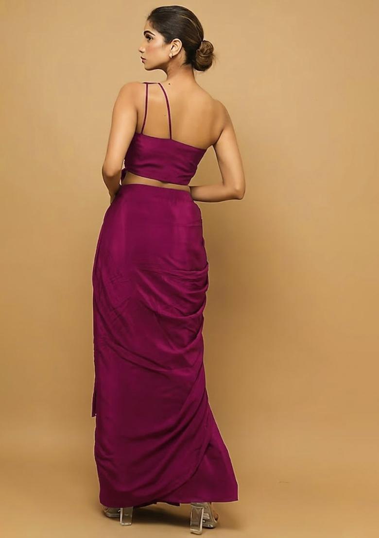 Hot Pink Hand Work Embellished Fusion Set - Indya