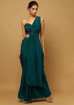Teal Green Hand Work Embellished Fusion Set