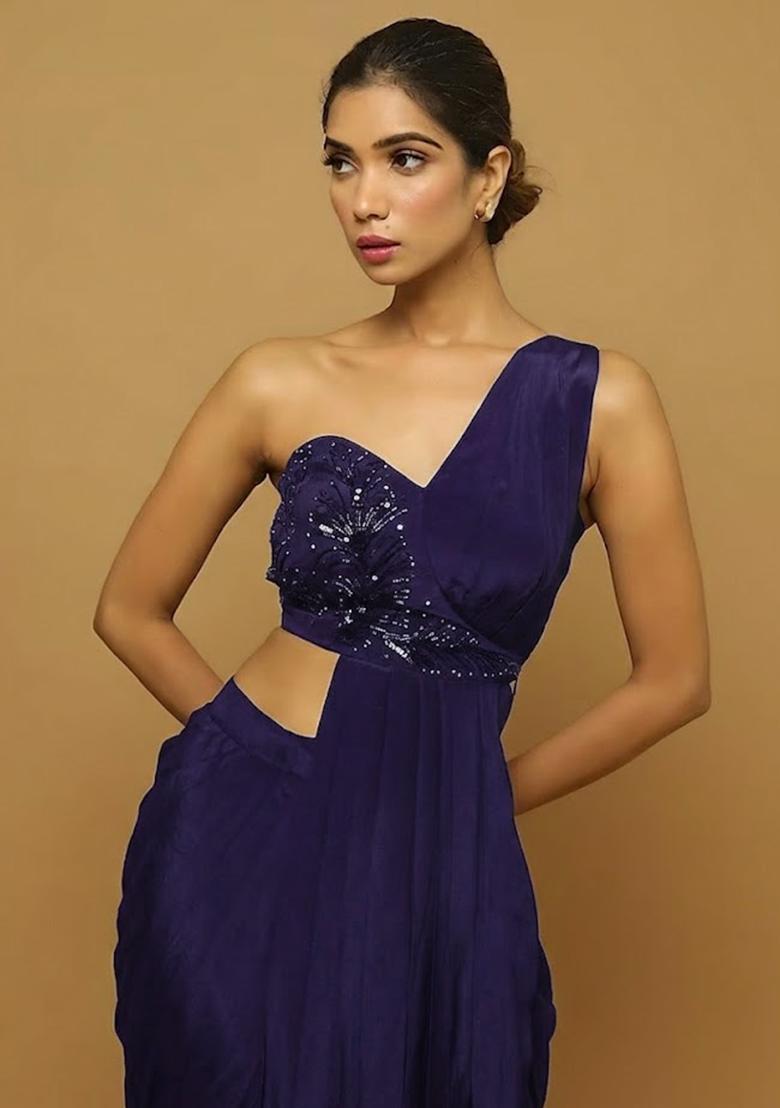 Violet Hand Work Embellished Fusion Set - Indya