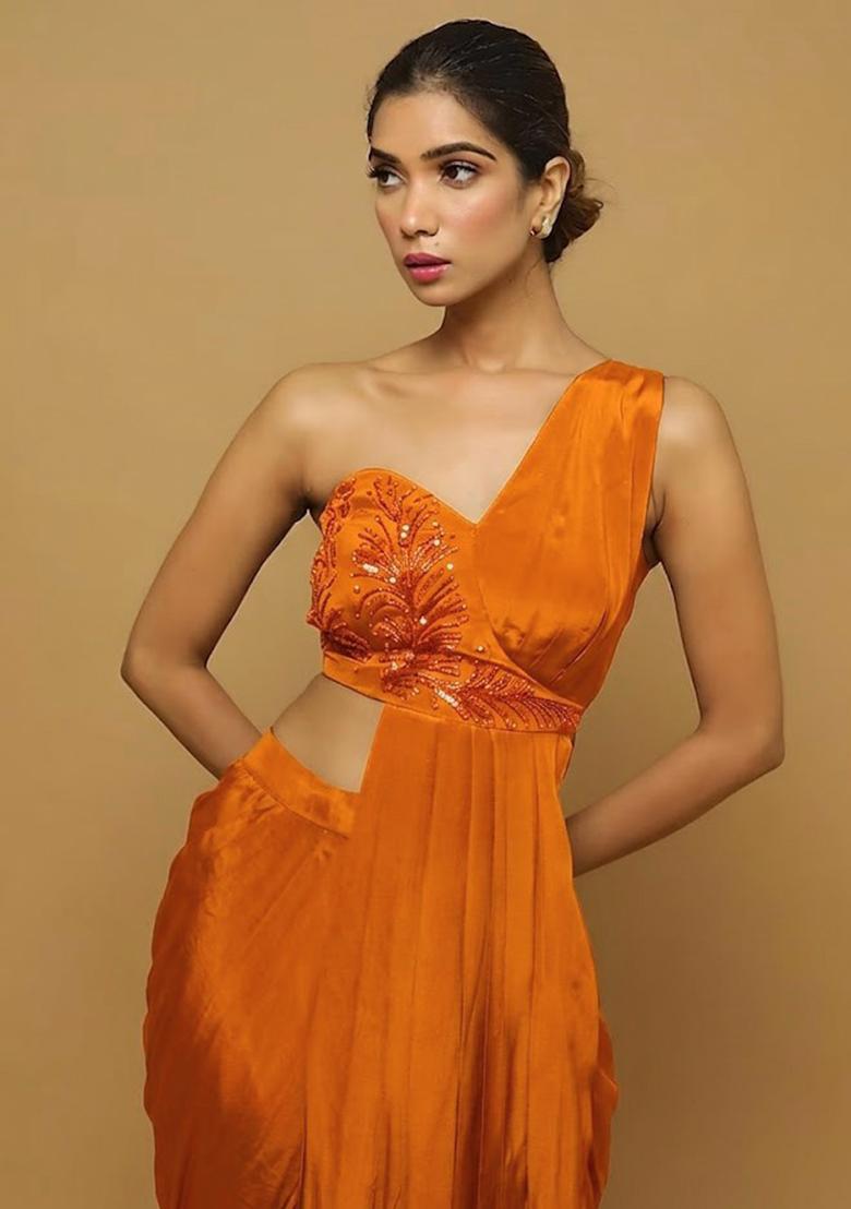 Yellow Hand Work Embellished Fusion Set - Indya