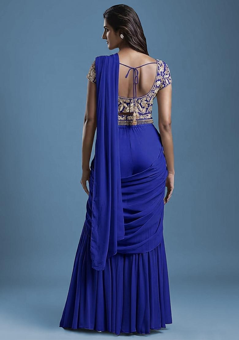 Blue Hand Work Embellished Fusion Set - Indya