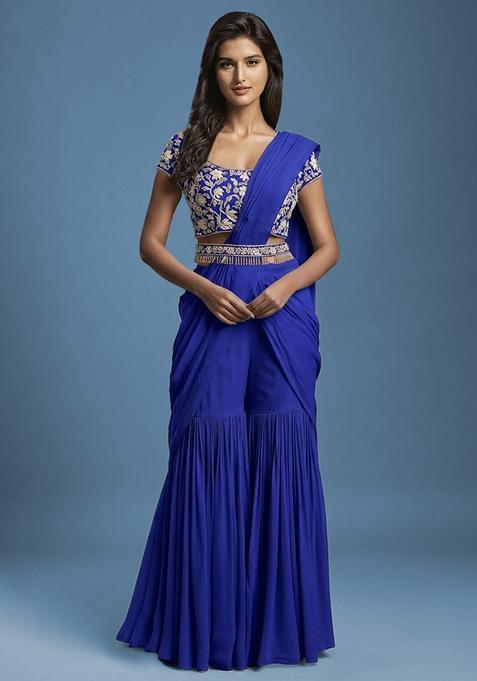 Blue Hand Work Embellished Fusion Set