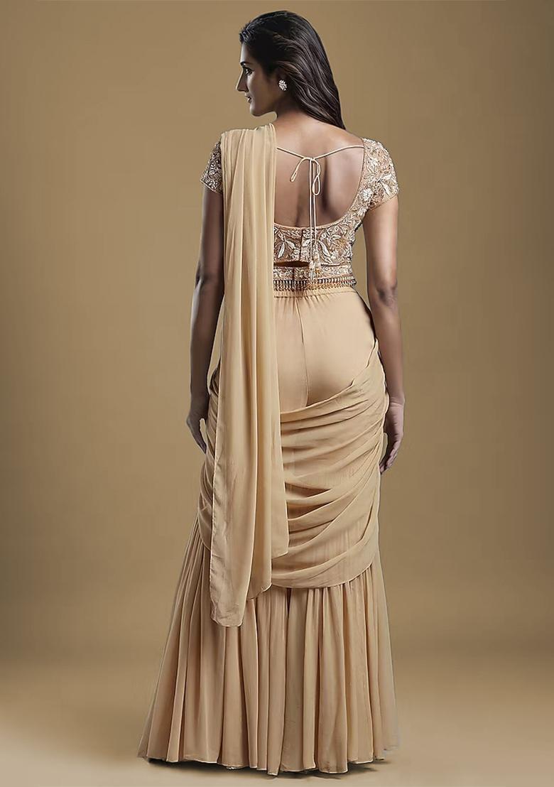 Beige Hand Work Embellished Fusion Set - Indya