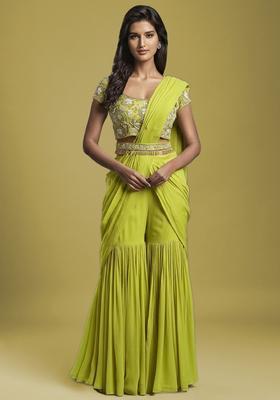 Lime Green Hand Work Embellished Fusion Set