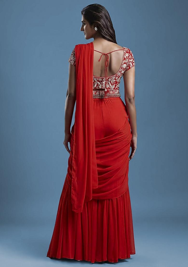 Red Hand Work Embellished Fusion Set - Indya