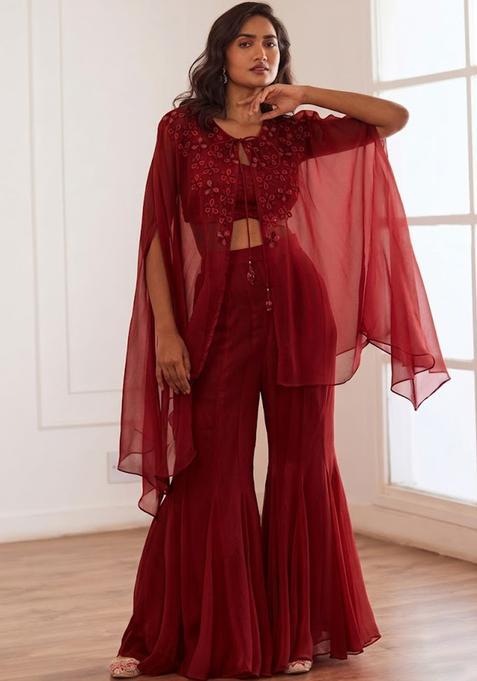 Deep Red Hand Work Embellished Fusion Set