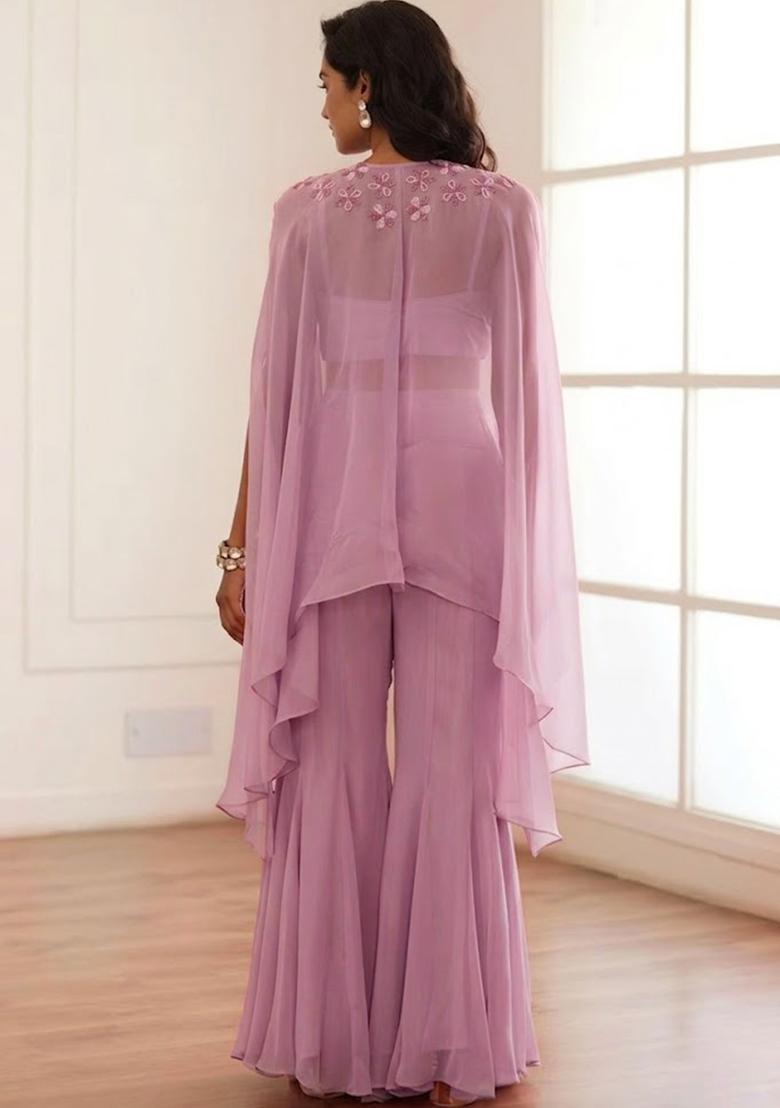 Mauve Hand Work Embellished Fusion Set - Indya
