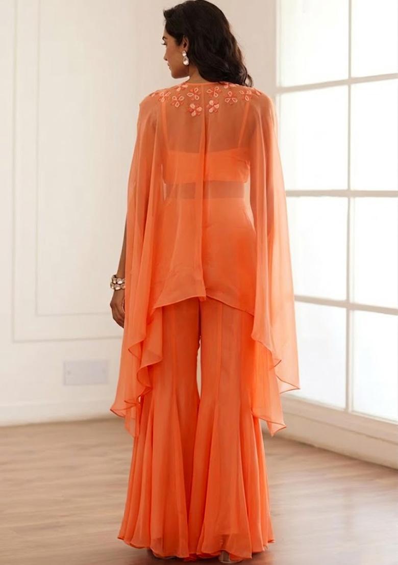 Coral Hand Work Embellished Fusion Set - Indya