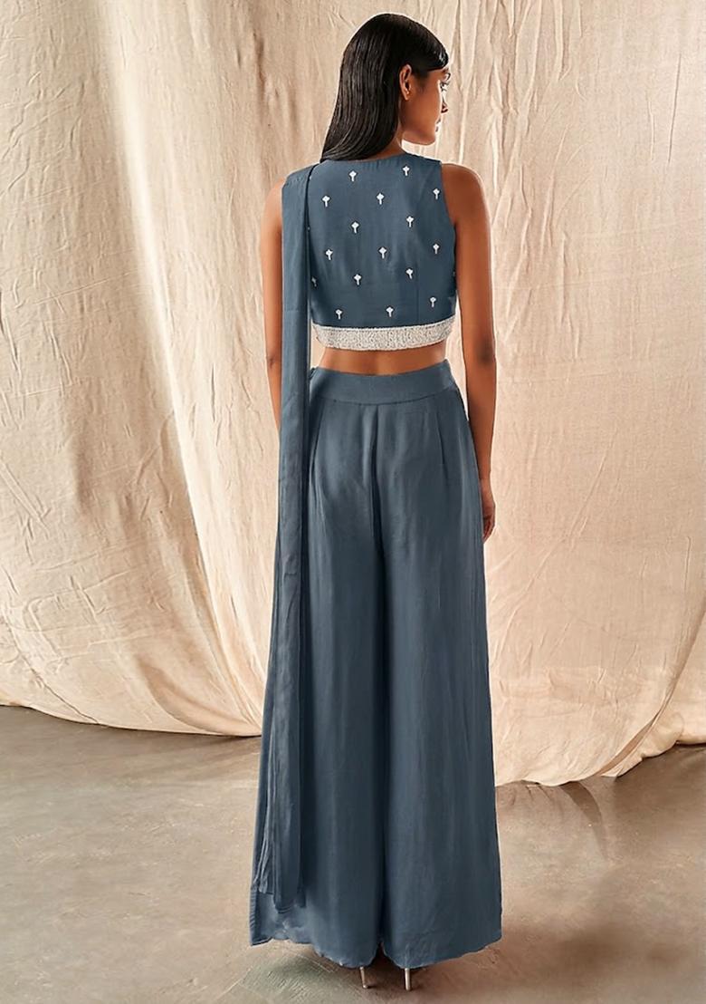 Royal Blue Hand Work Embellished Fusion Set - Indya