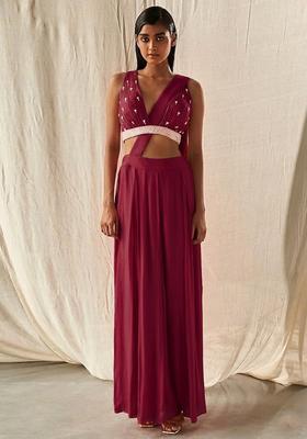 Red Hand Work Embellished Fusion Set