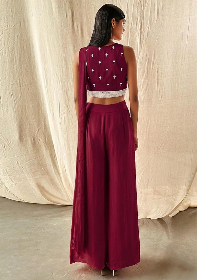 Red Hand Work Embellished Fusion Set - Indya
