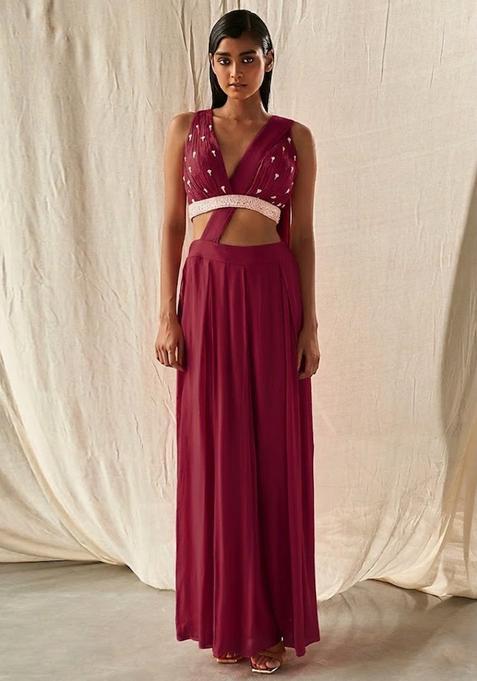 Red Hand Work Embellished Fusion Set