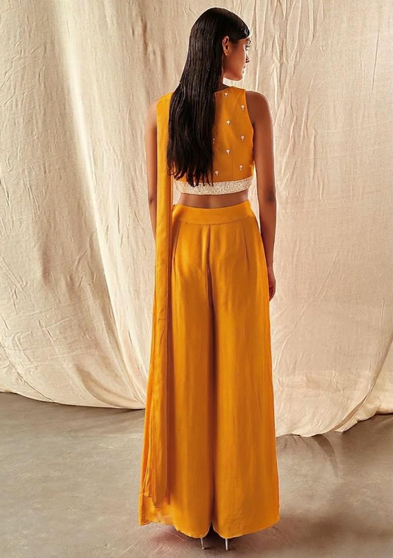 Golden Yellow Hand Work Embellished Fusion Set - Indya