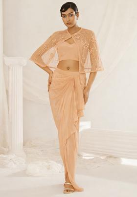 Light Peach Hand Work Embellished Fusion Set