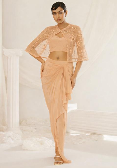 Light Peach Hand Work Embellished Fusion Set