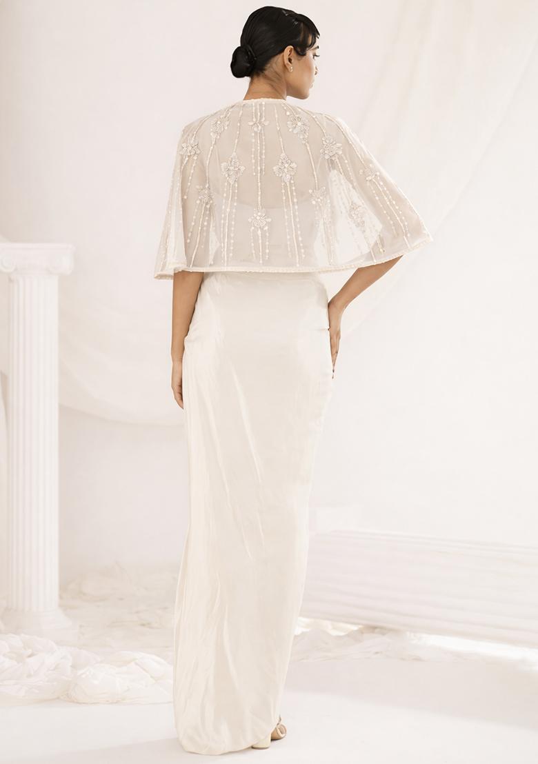 Off White Hand Work Embellished Fusion Set - Indya