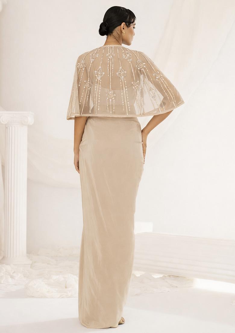 Cream Hand Work Embellished Fusion Set - Indya