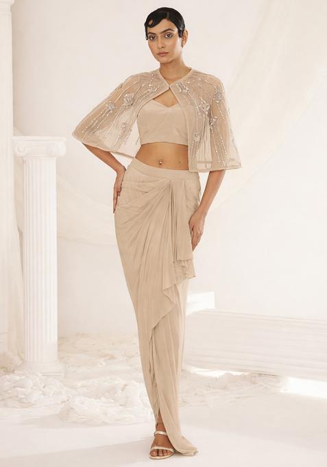 Cream Hand Work Embellished Fusion Set