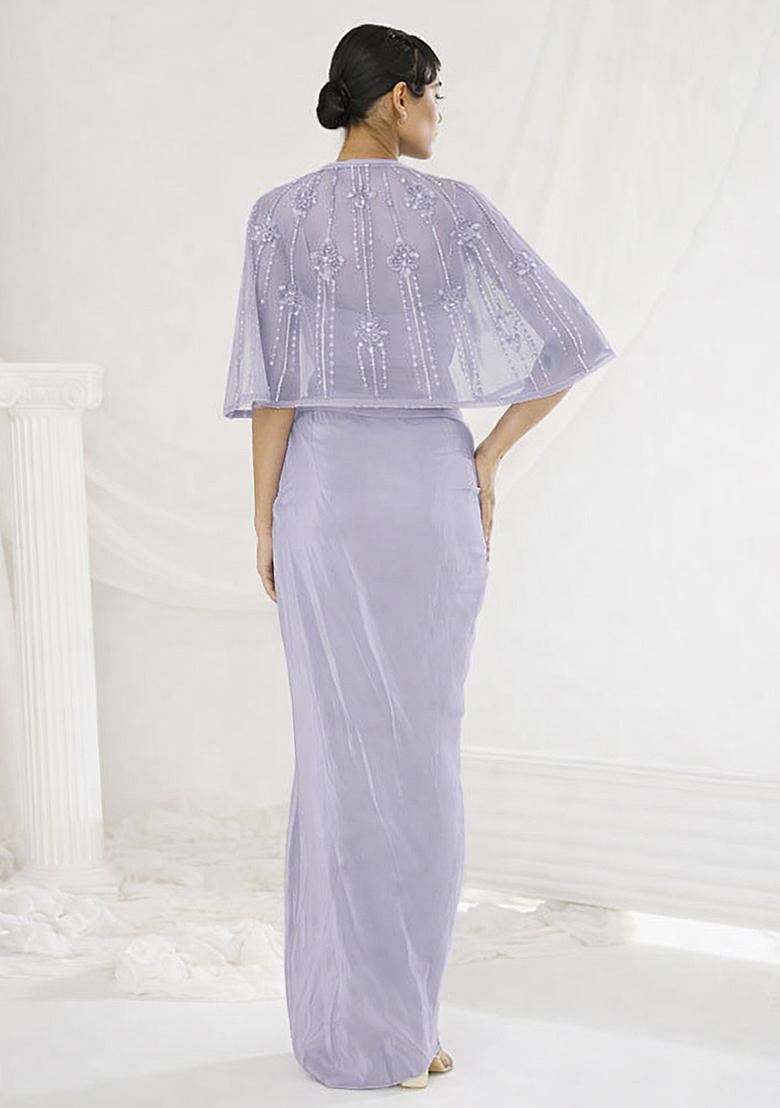 Lilac Hand Work Embellished Fusion Set - Indya