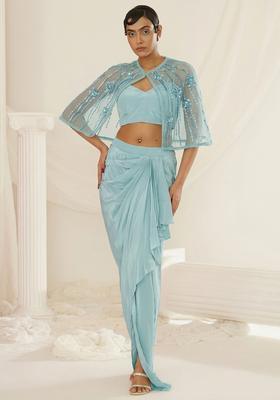 Aqua Blue Hand Work Embellished Fusion Set