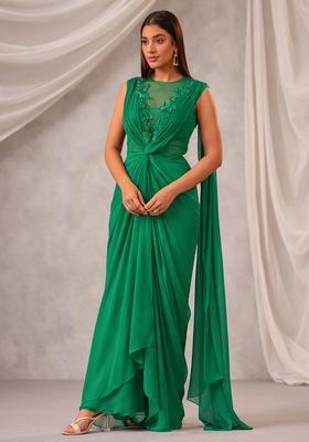 Green Hand Work Embroidered Fusion Set