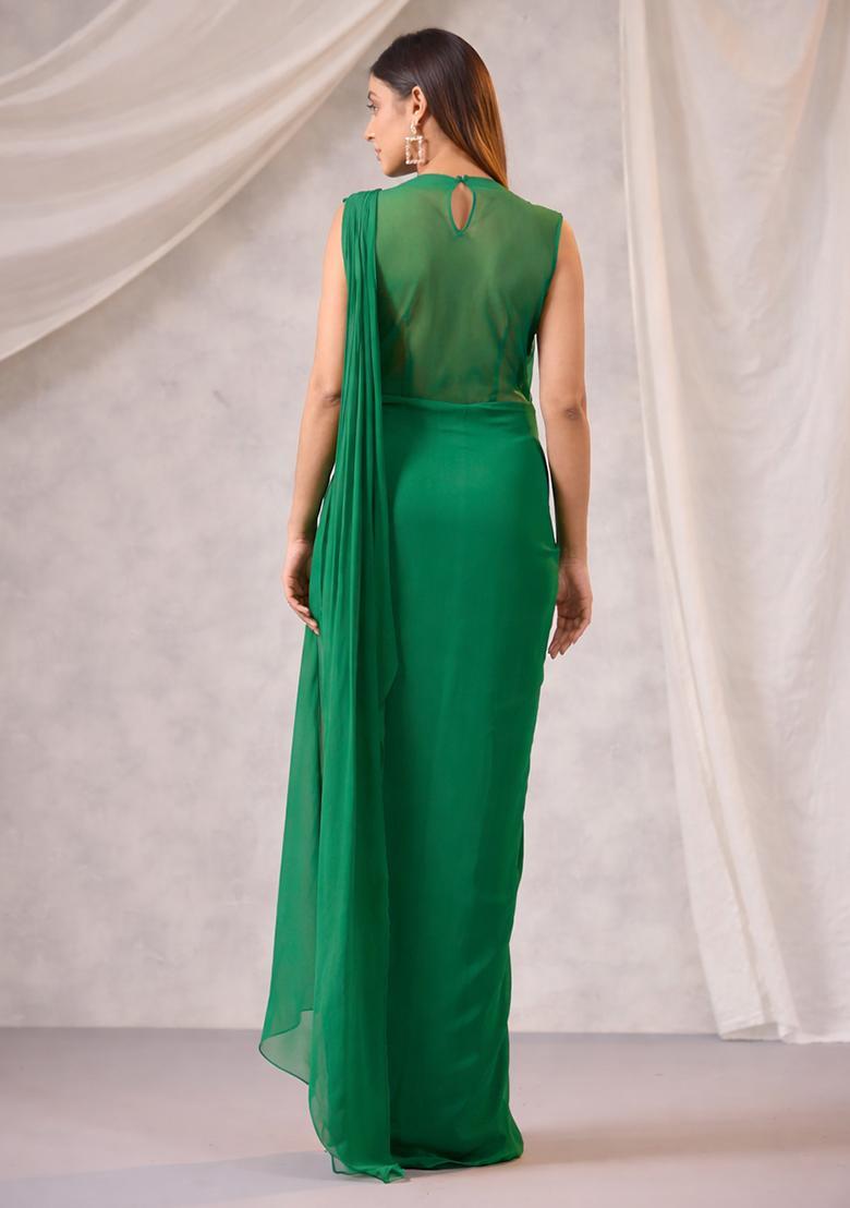 Green Hand Work Embroidered Fusion Set - Indya