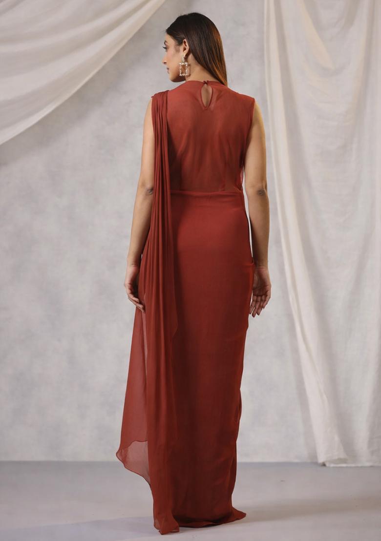 Plum Hand Work Embroidered Fusion Set - Indya