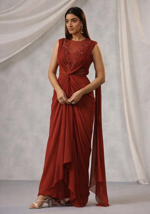 Plum Hand Work Embroidered Fusion Set