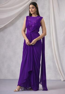 Purple Hand Work Embroidered Fusion Set