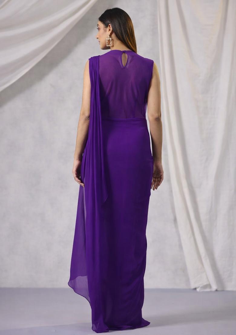 Purple Hand Work Embroidered Fusion Set - Indya