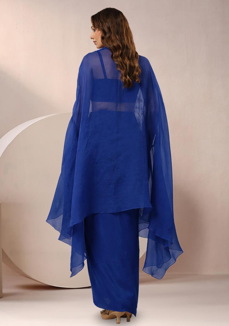 Royal Blue Crepe Handwork Fusion Set - Indya