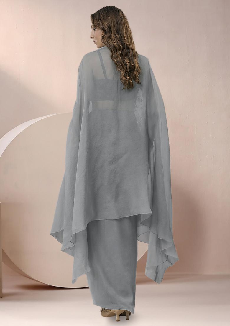 Grey Crepe Handwork Fusion Set - Indya