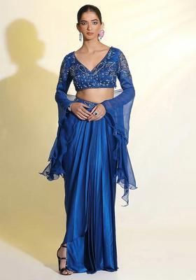 Royal Blue Satin Handwork Fusion Set