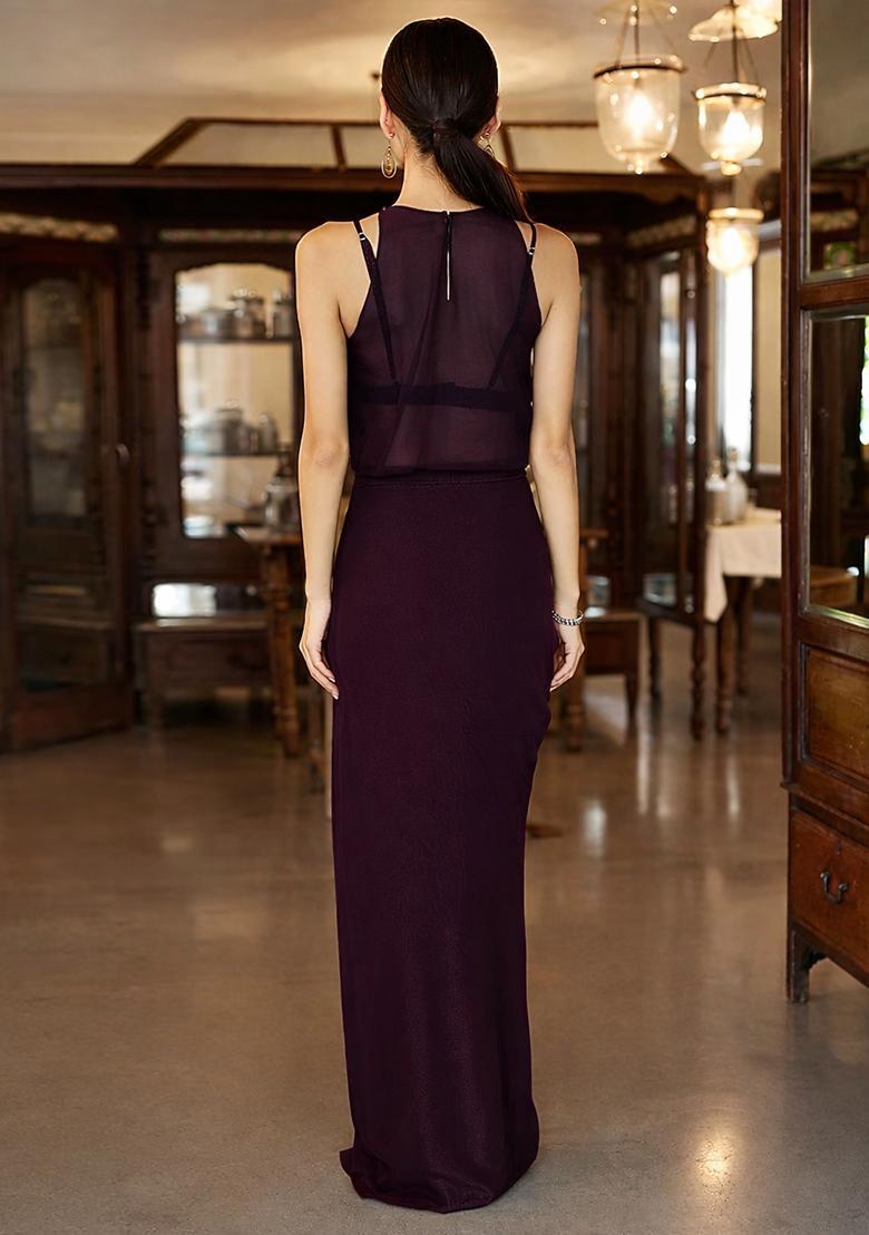 Purple Satin Handwork Fusion Set - Indya